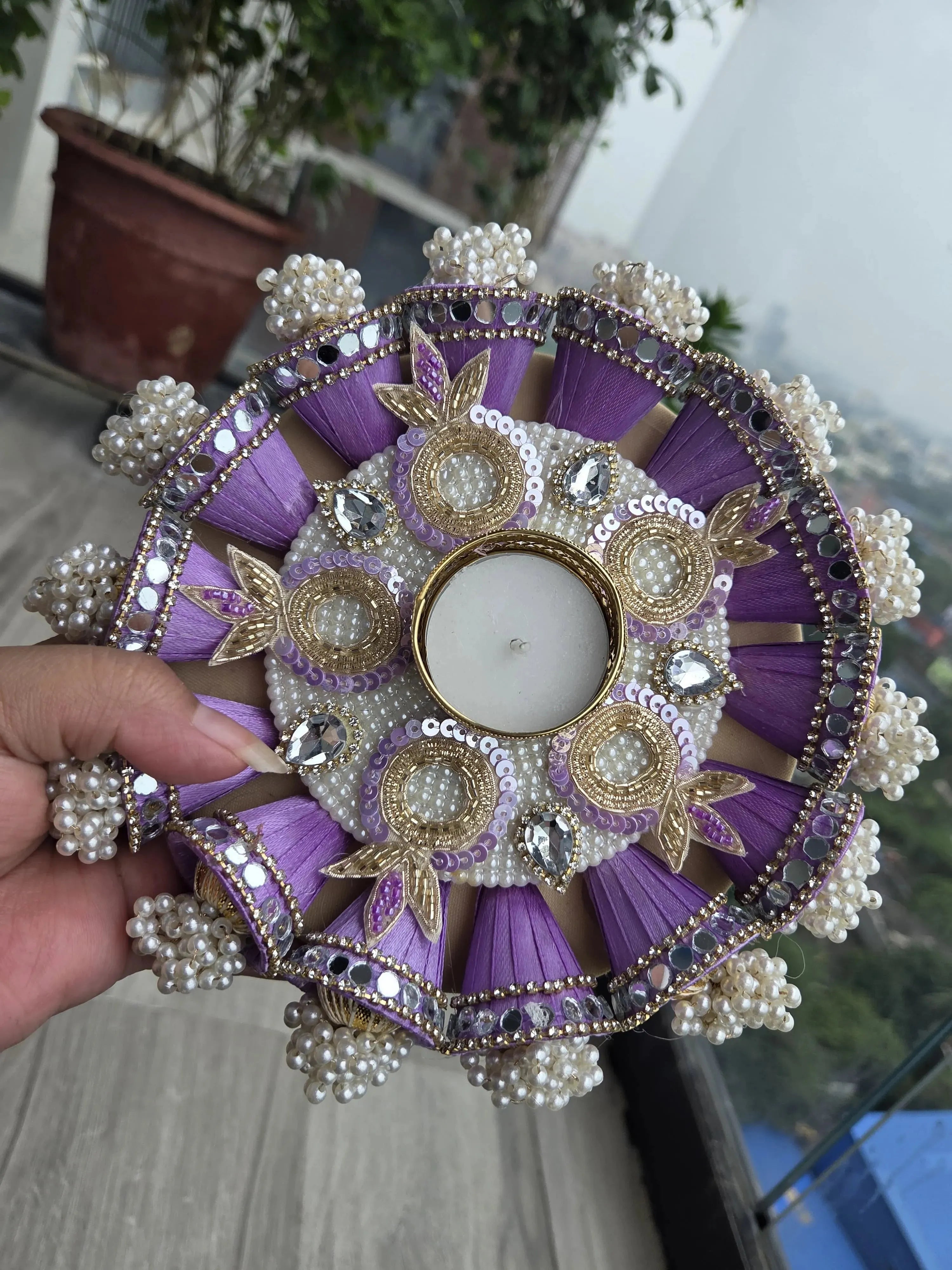 Handcrafted Mirror Cone Zardosi Rangoli Set (Set of 6)