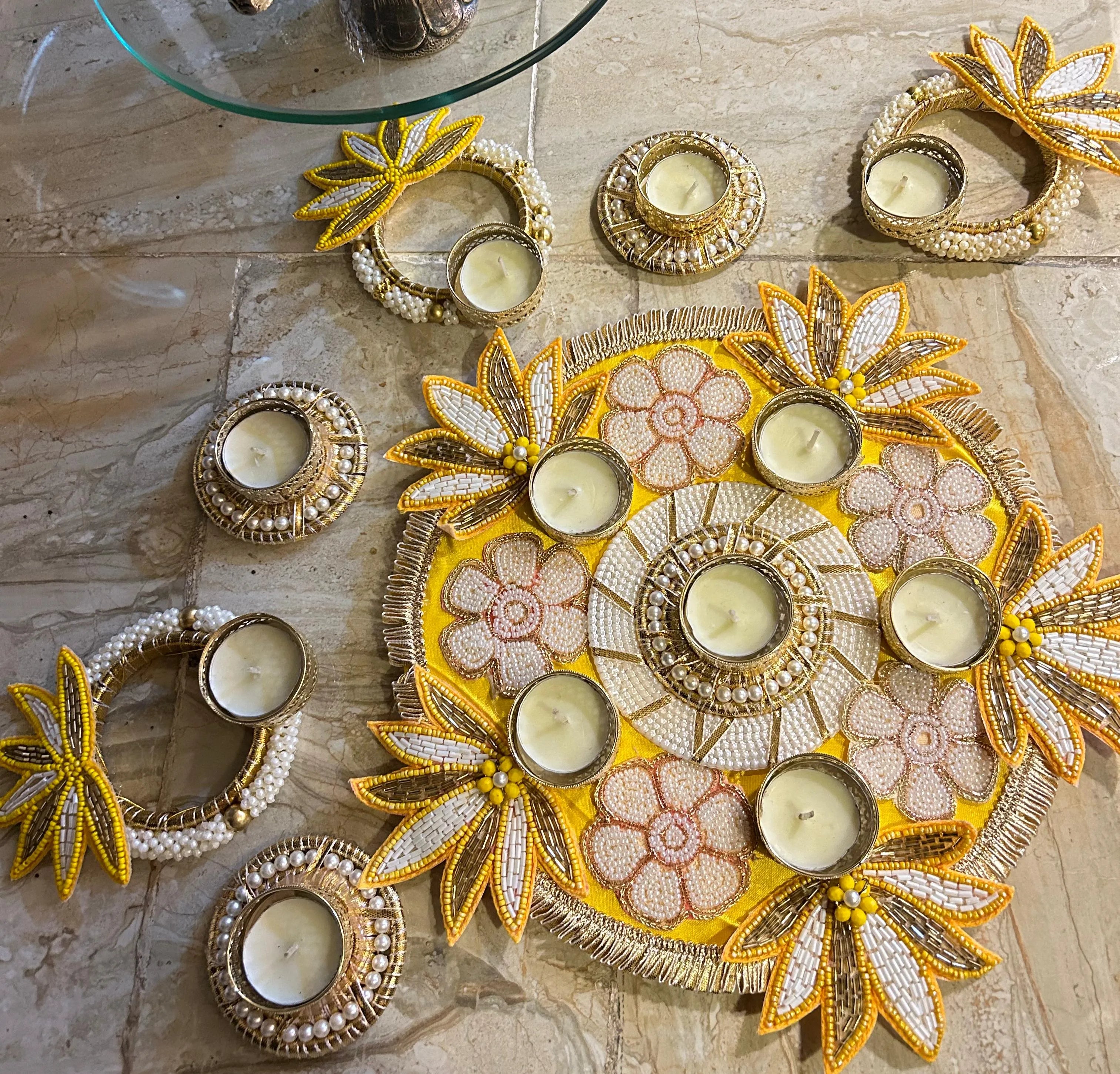 Traditional Lotus Rangoli Set (Set of 7)