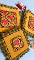 Versatile Reversible Double-layered Square Placemat Set (Set of 3) (Red & Yellow)