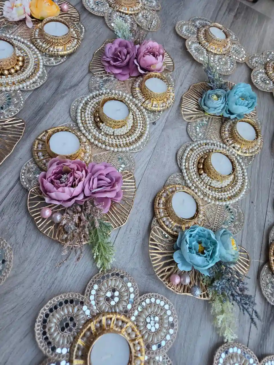 Floral Pearl Elegance Table Runner in Blush pink