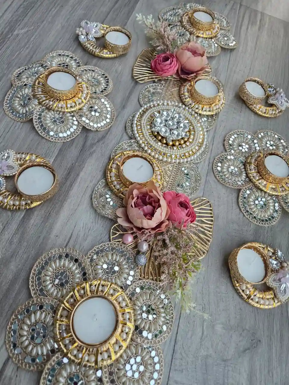 Floral Pearl Elegance Table Runner in Blush pink