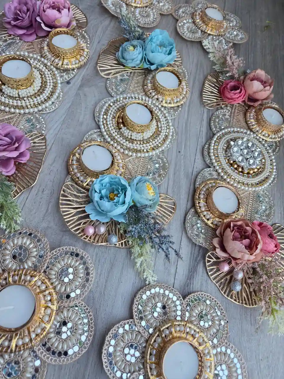 Floral Pearl Elegance Table Runner in Blush pink