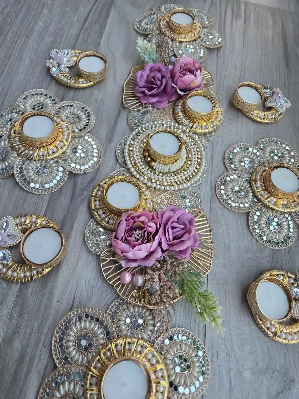 Floral Pearl Elegance Table Runner in Blush pink