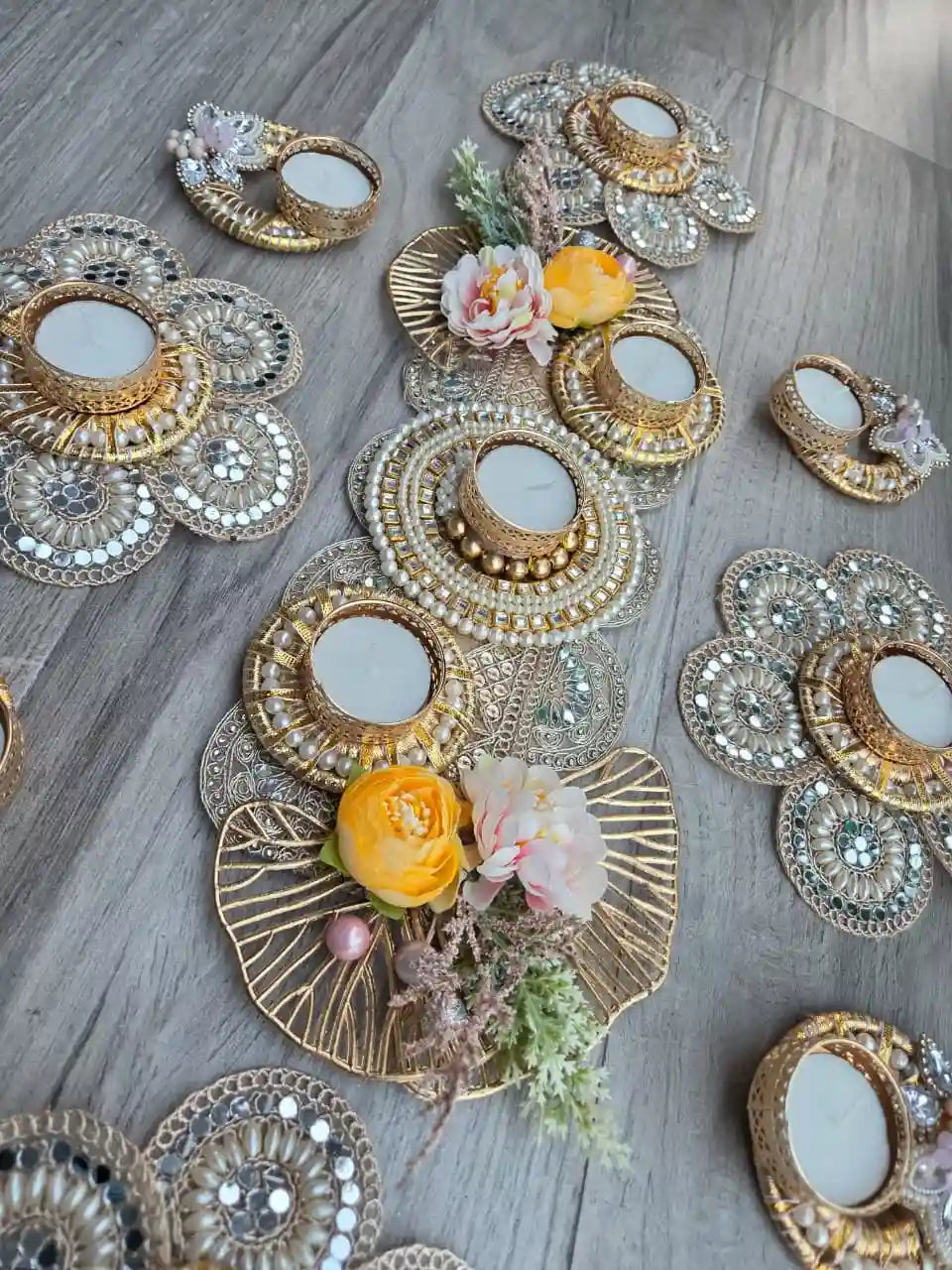 Floral Pearl Elegance Table Runner in Blush pink