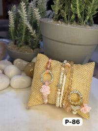 3 Layered Pearl Bracelet + Rakhi Set (Peach) (Pair)