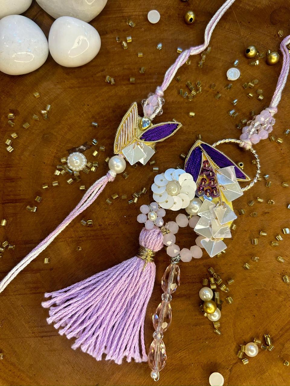 Pretty Pastel Rakhi + Lumba Set (Mix Colors) (Pair)