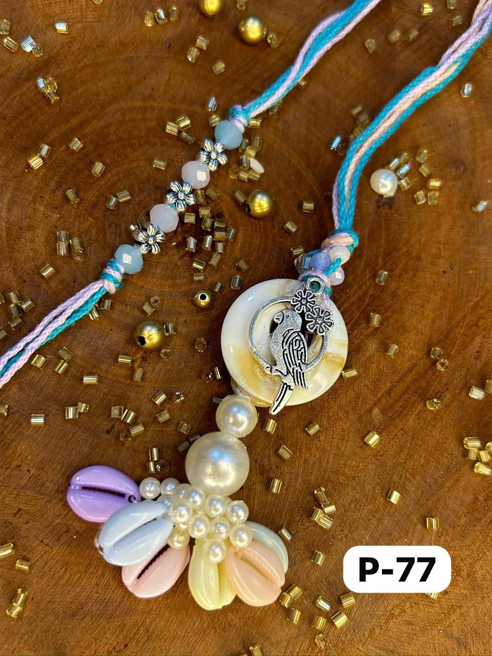 Soft Pearl parrot Rakhi + Lumba Set (Pair)