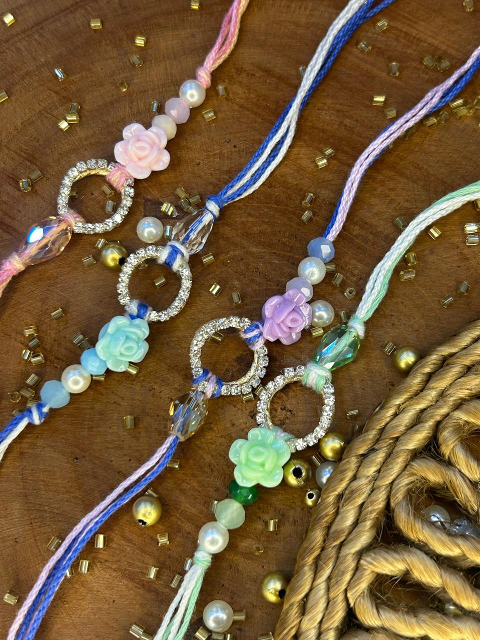 Rhinestone Flower Rakhi (Mix colors)