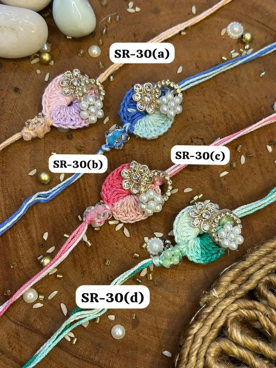Crochet Pearl Glow Rakhi (Mix colors)