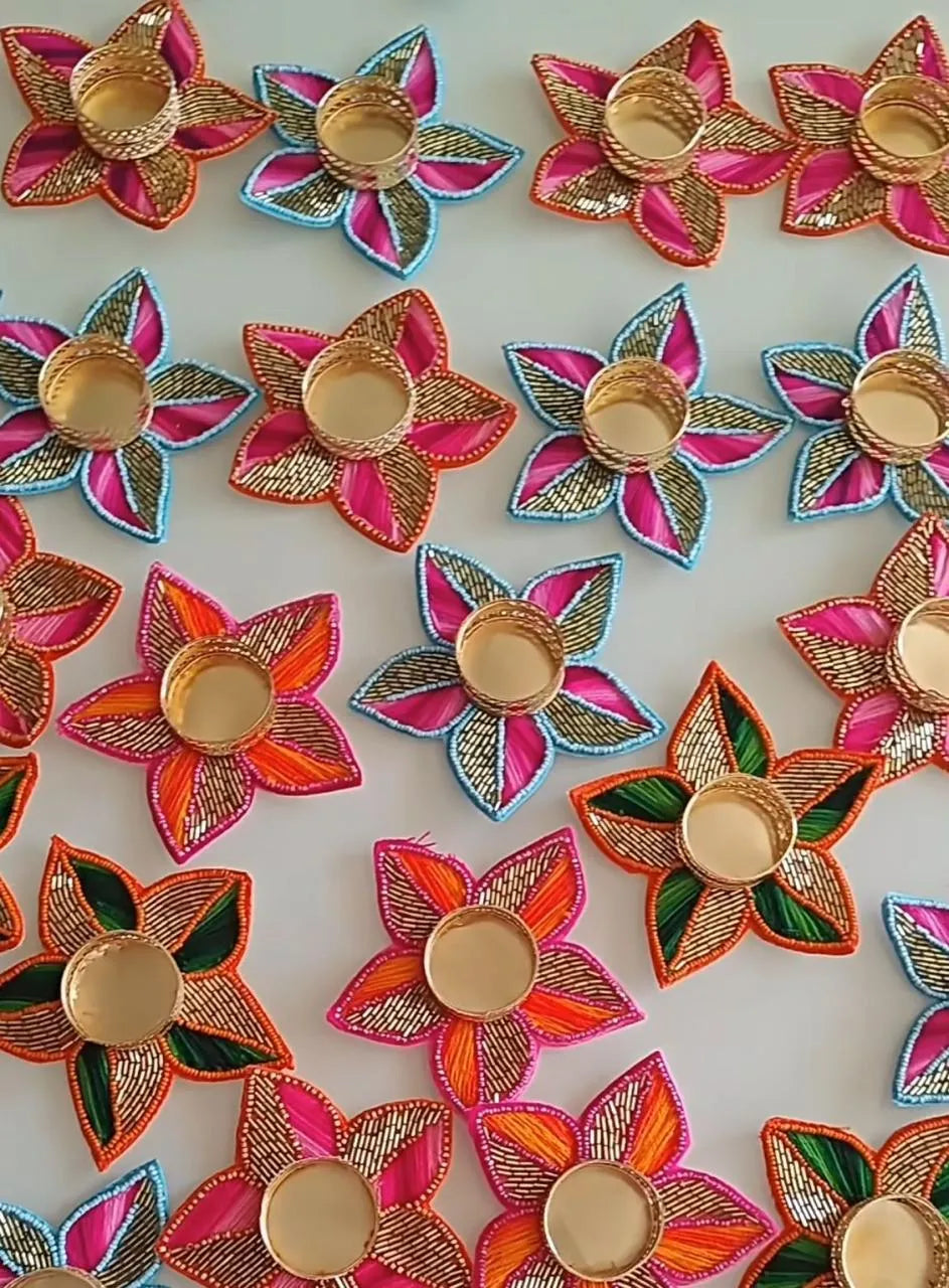 Zardosi flower diya (Set of 2)