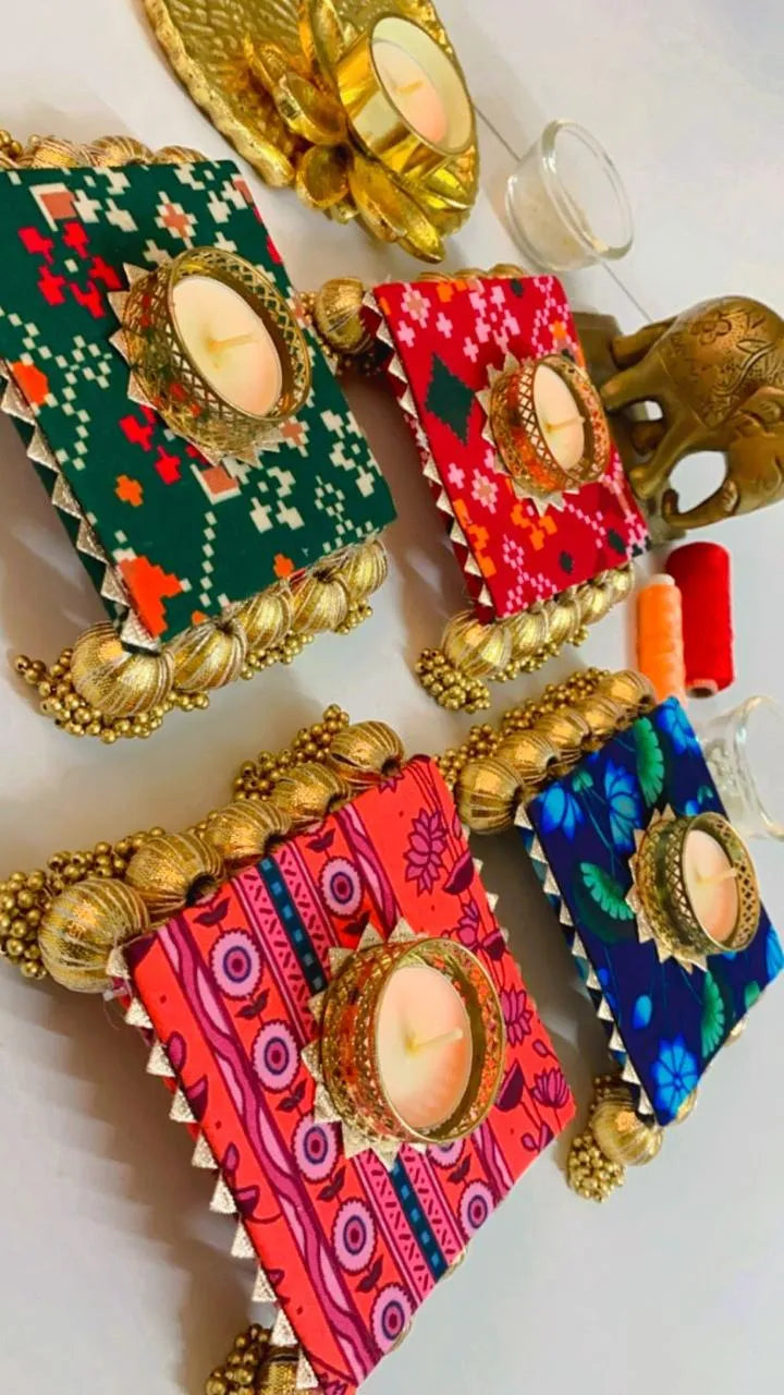 Patola & Pichwai Chowki T-light (Set of 2)