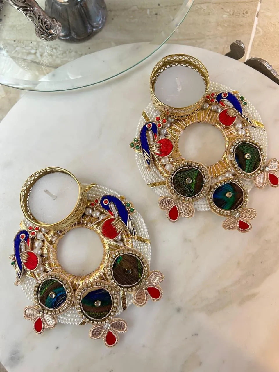 Zardosi Peacock T-light (Set of 2)