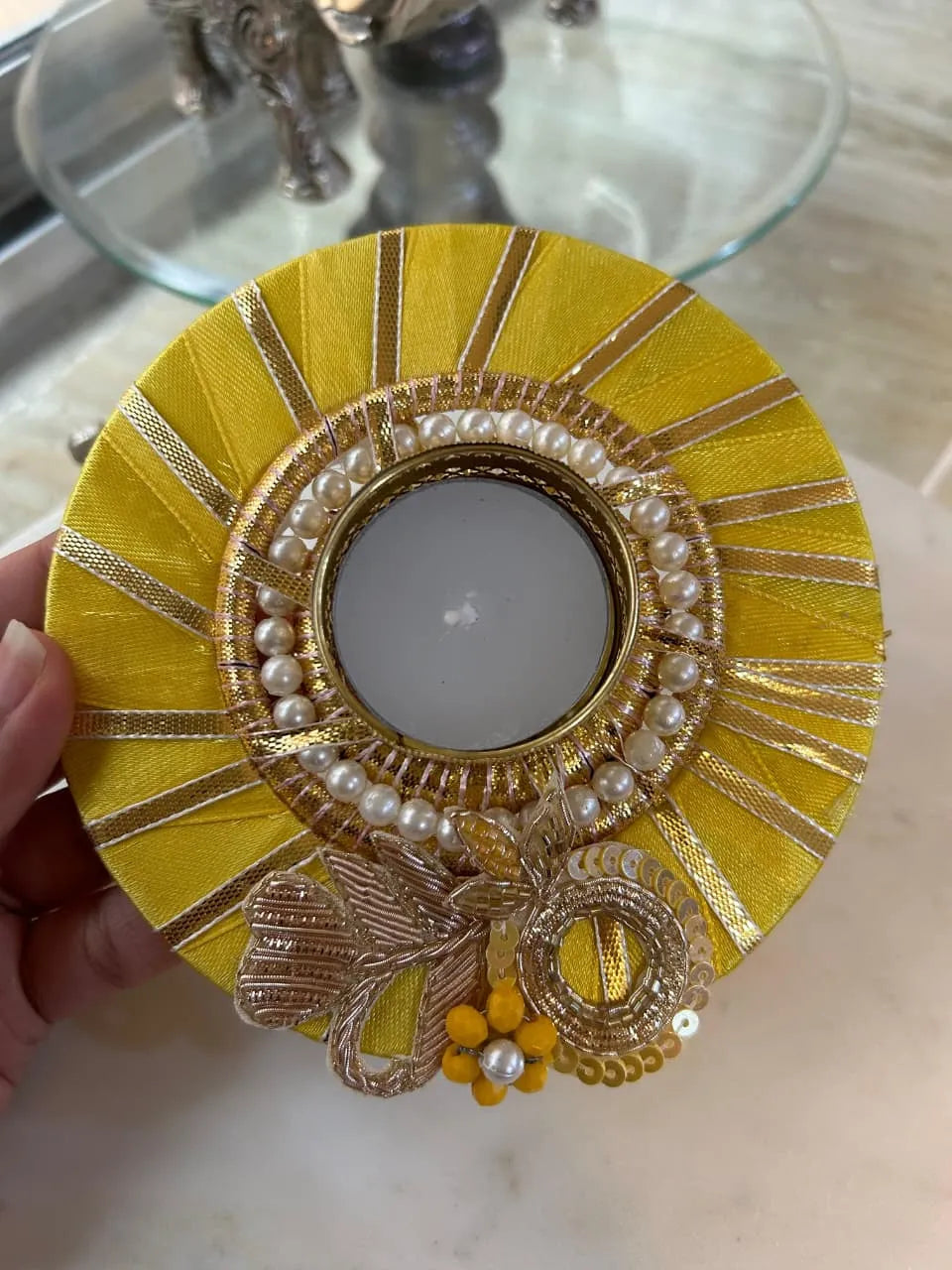 Floral Zardosi Gota T-light (Set of 2)