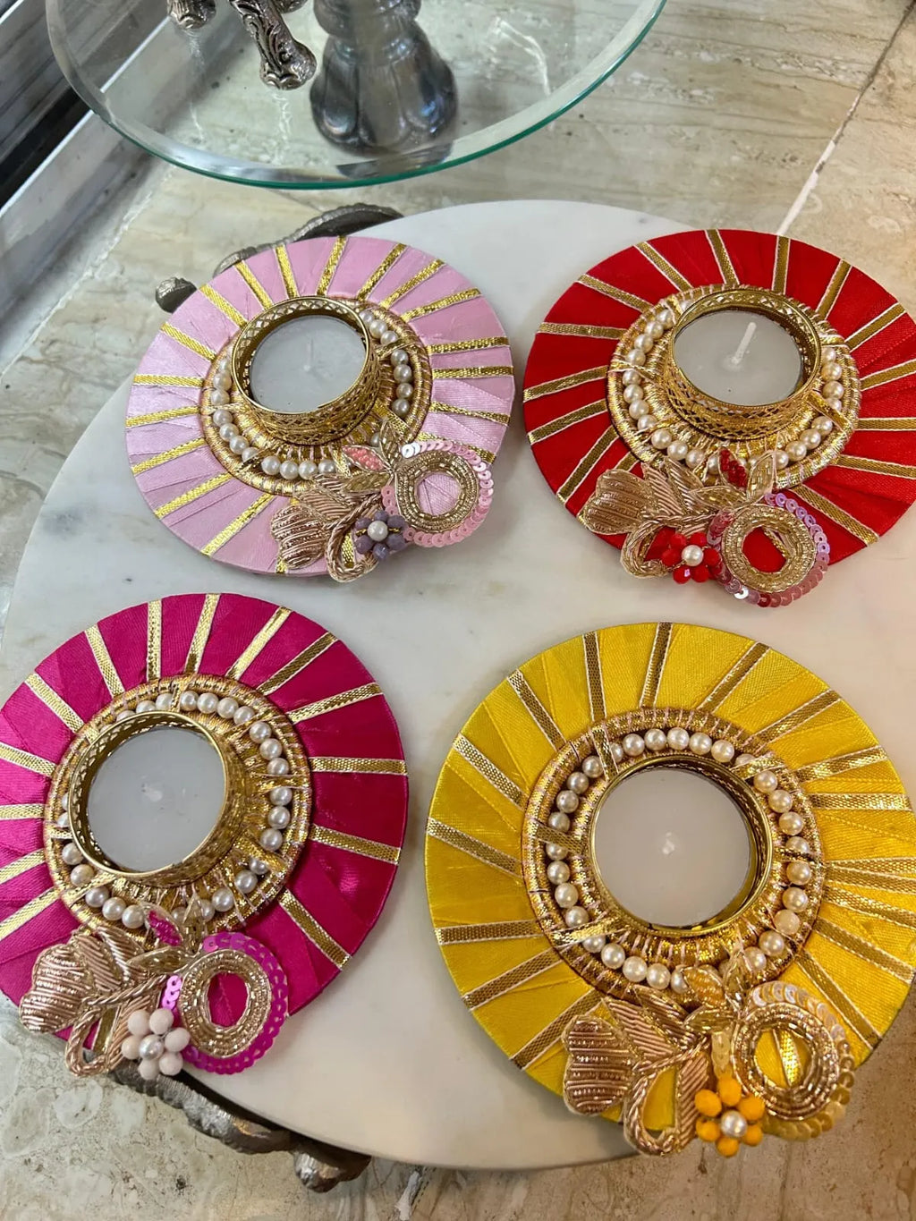 Floral Zardosi Gota T-light (Set of 2)