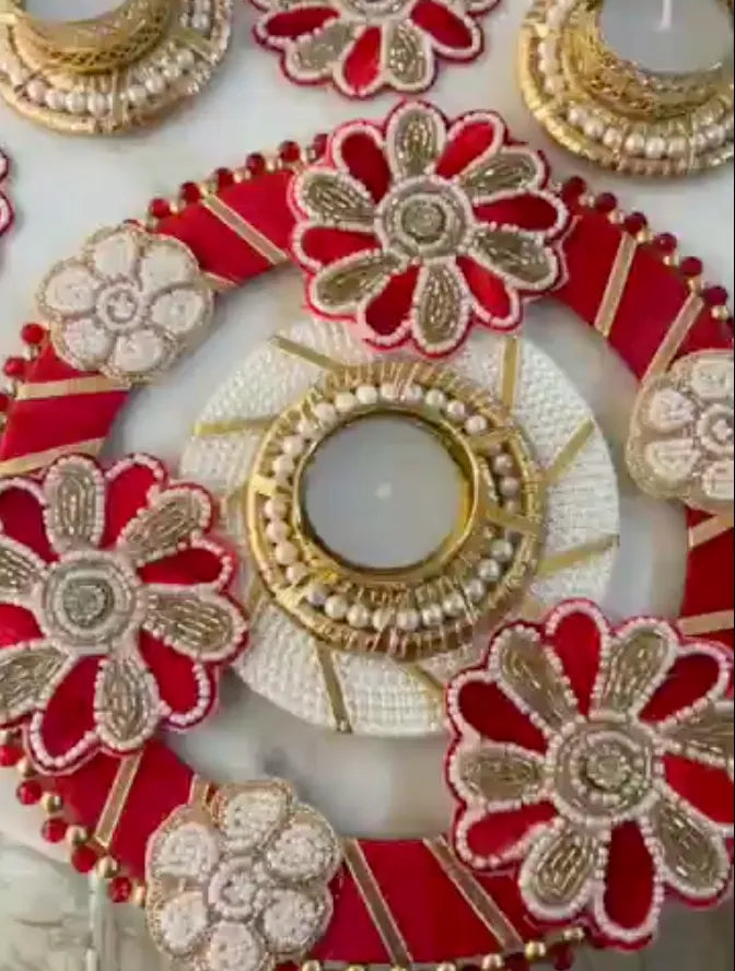 Threadwork Pearl Beaded Rangoli set (Set of 6)