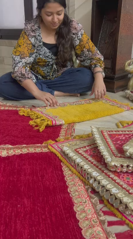 Shubh-Aarambh Patola Chowki set (Set of 3)