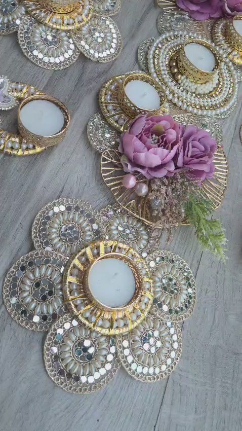 Floral Pearl Elegance Table Runner in Blush pink
