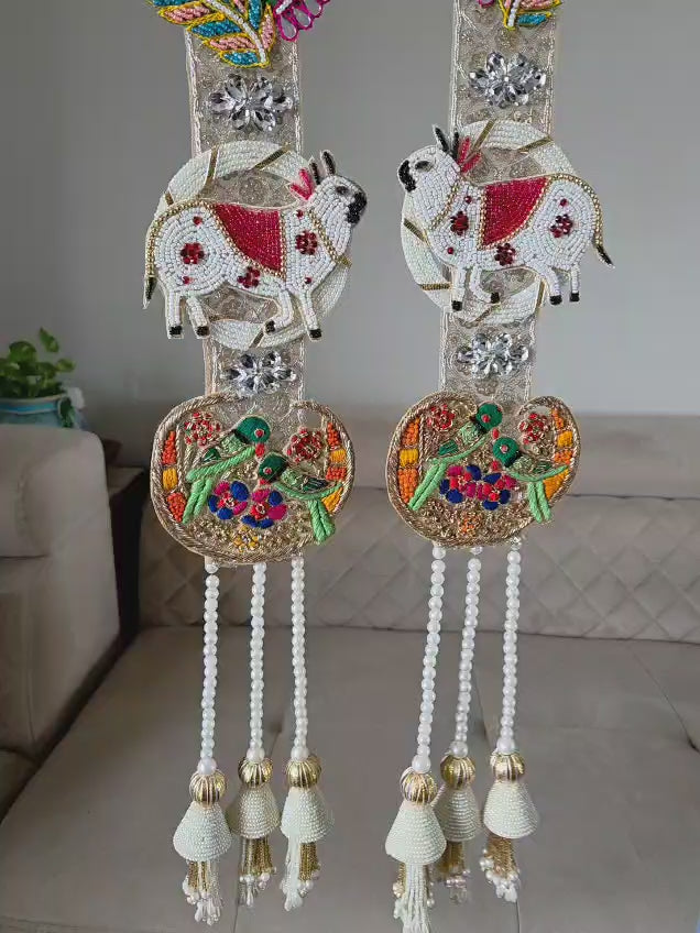 Traditional Parrot & Shubh-Labh Cow Hanging Pair