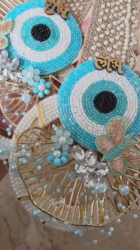 Pretty Kundan Butterfly Evil-Eye Hanging Pair