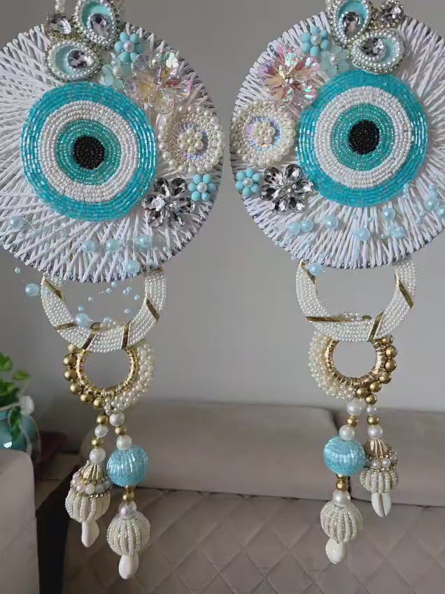Elegant Beaded Jute Evil-Eye Hanging Pair