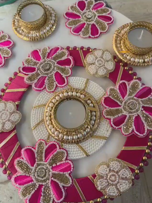 Threadwork Pearl Beaded Rangoli set (Set of 6)