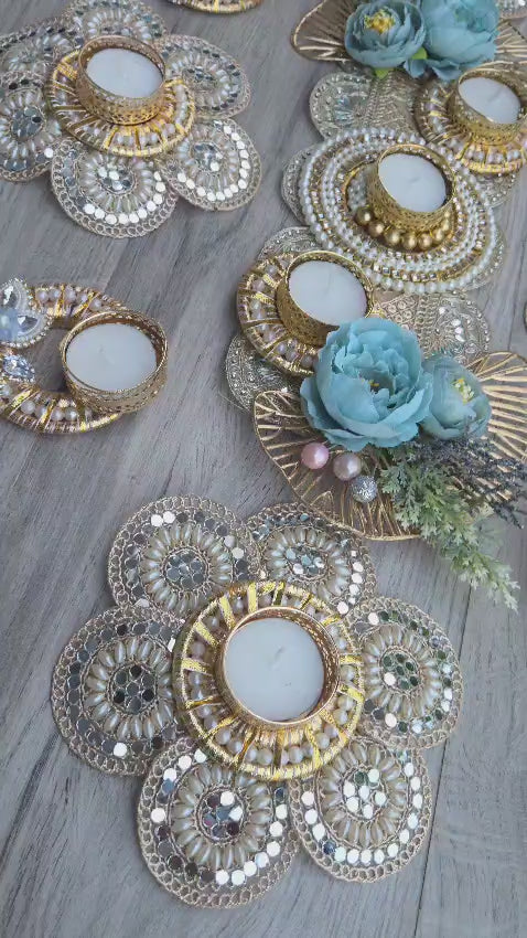 Floral Pearl Elegance Table Runner in Blush pink
