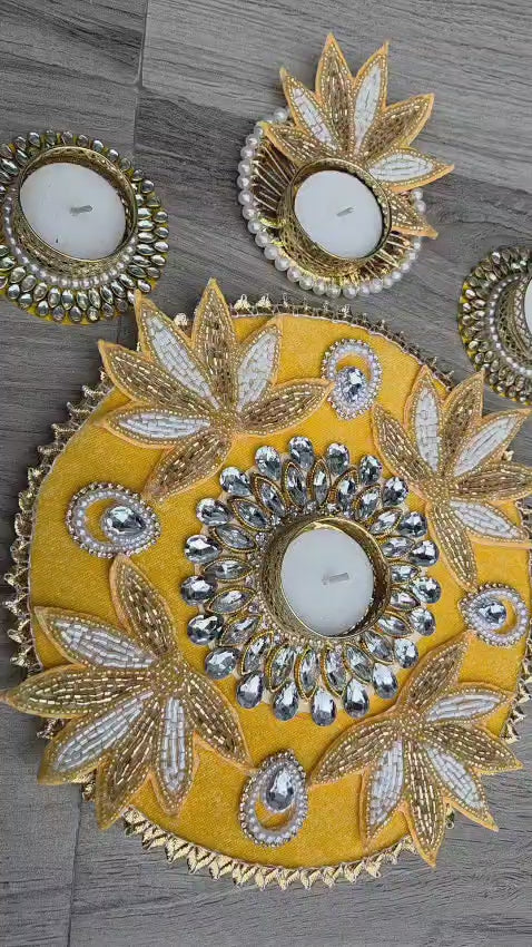 Traditional Beaded Lotus Rangoli Set (Set of 6)