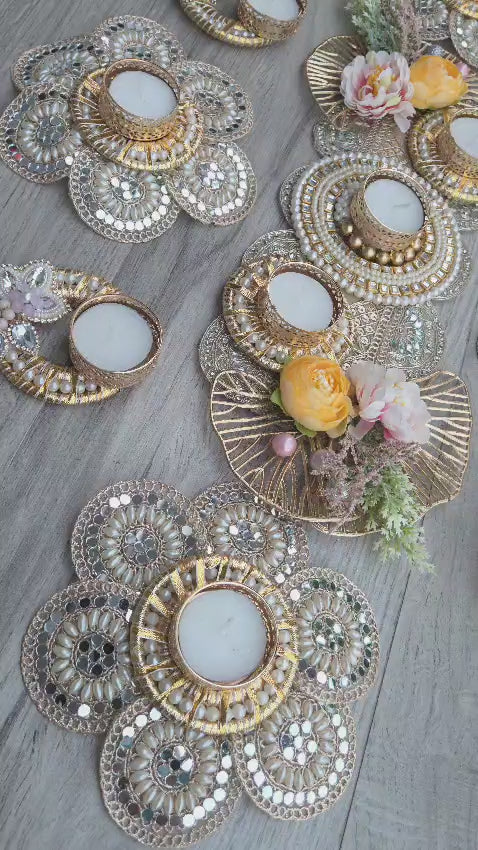Floral Pearl Elegance Table Runner in Blush pink