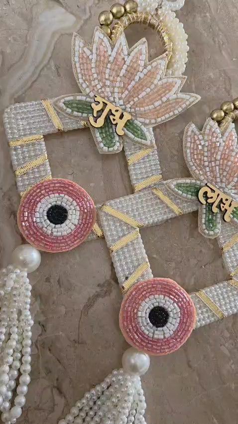 Intricate Lotus & Evil-Eye Shubh-Labh Hanging Pair