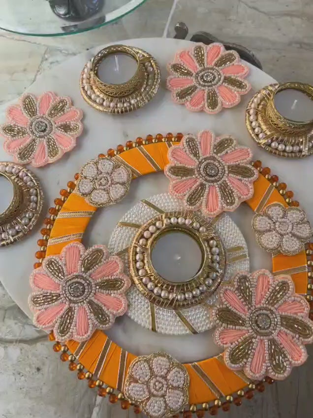 Threadwork Pearl Beaded Rangoli set (Set of 6)