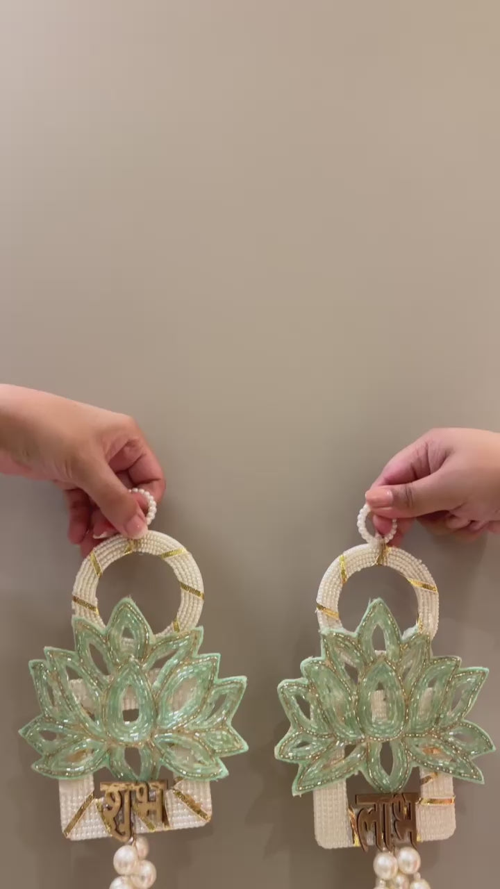 Pretty Lotus Pearl Dangler Shubh-Labh Hanging Pair