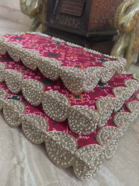 Shubh-Aarambh Patola Chowki set (Set of 3)