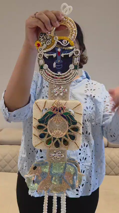 Traditional Zardosi Peaock & Elegant Shreenathji Hanging Pair