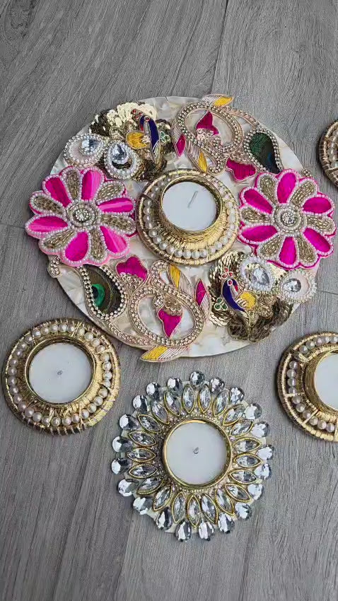 Traditional Peacock Zardosi Rangoli Set (Set of 6)