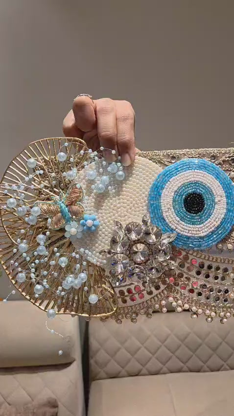 Embellished Beaded Evil-Eye Bandhanwar (Light Blue)