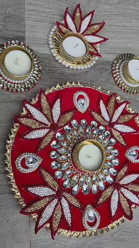 Traditional Beaded Lotus Rangoli Set (Set of 6)
