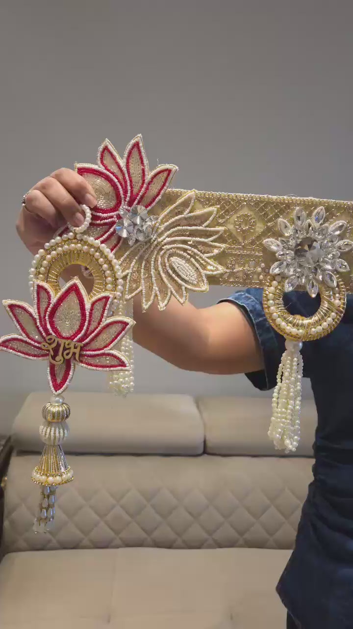 Luxe Pearl Lotus Bandhanwar & Hanging pair set