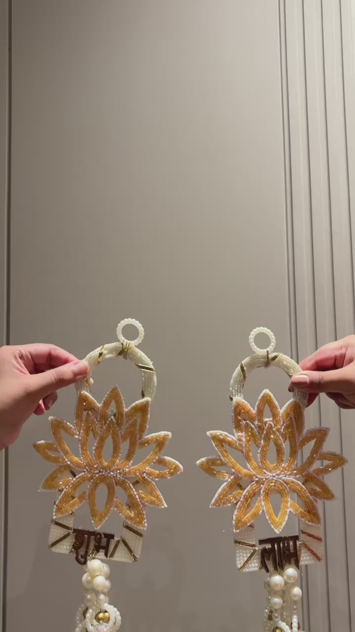 Pretty Lotus Pearl Dangler Shubh-Labh Hanging Pair