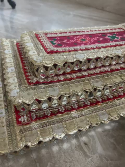 Shubh-Aarambh Patola Chowki set (Set of 3)