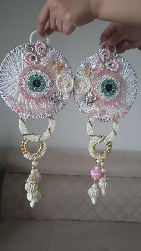 Elegant Beaded Jute Evil-Eye Hanging Pair
