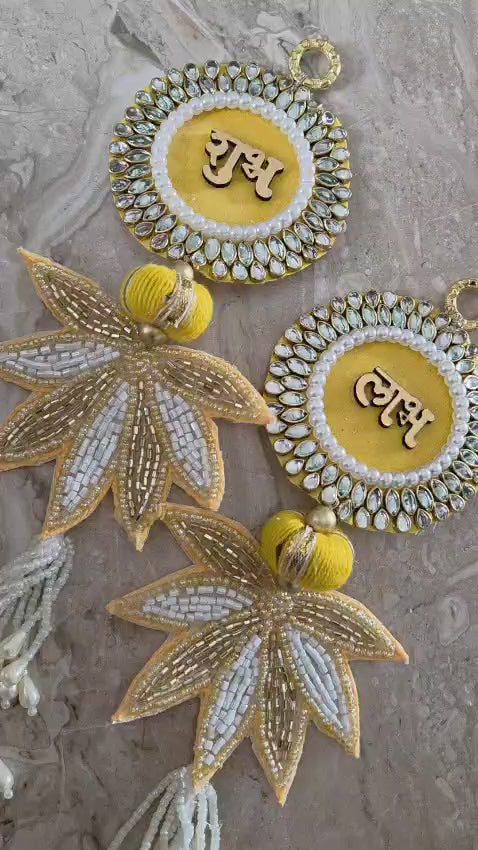 Kundan Lotus Shubh-Labh Hanging Pair