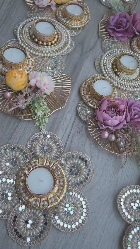 Floral Pearl Elegance Table Runner in Blush pink
