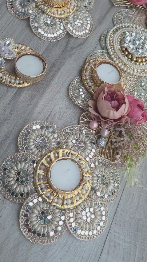 Floral Pearl Elegance Table Runner in Blush pink