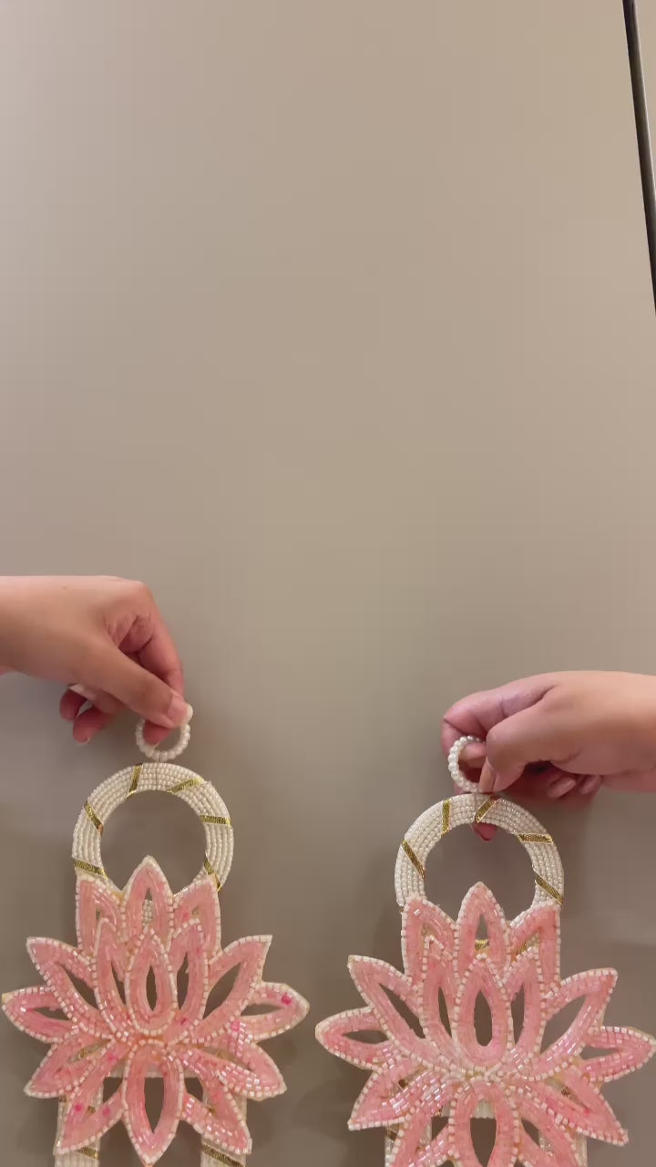 Pretty Lotus Pearl Dangler Shubh-Labh Hanging Pair