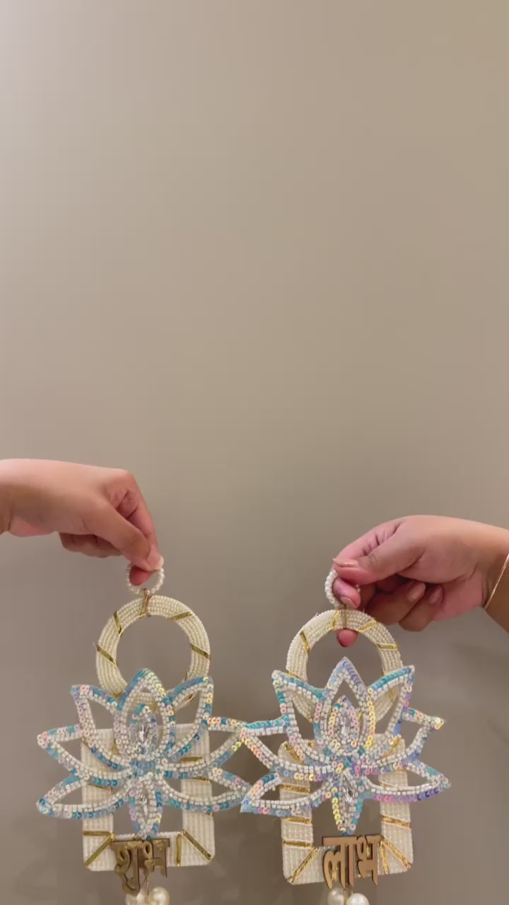 Pretty Lotus Pearl Dangler Shubh-Labh Hanging Pair