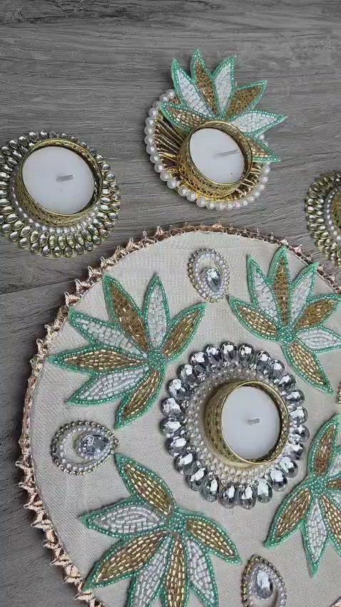 Traditional Beaded Lotus Rangoli Set (Set of 6)