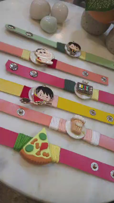 Delightful Pizza Leather Band Rakhi