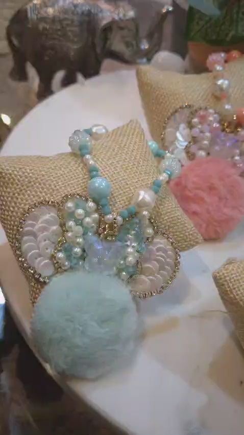 Elegant Beaded Minnie Mouse Fur Bracelet in powder blue